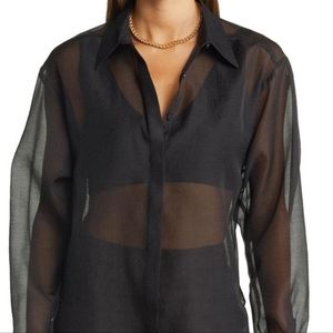 Open Edit by Nordstrom Sheer Black Blouse - Size XXS